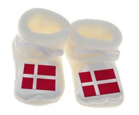 Chausson bébé Drapeau Danemark de couleur Blanc