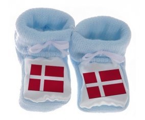 Chausson bébé Drapeau Danemark de couleur Bleu