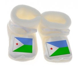 Chausson bébé Drapeau Djibouti de couleur Blanc