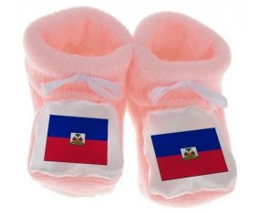 Chausson bébé Drapeau Haïti de couleur Rose