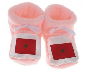 Chausson bébé Drapeau Maroc de couleur Rose