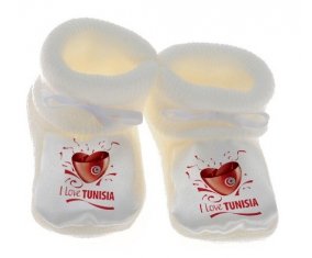 Chausson bébé I love Tunisia design 2 de couleur Blanc