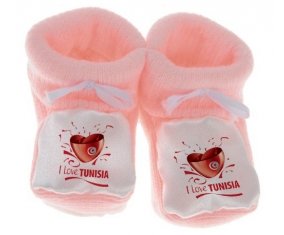 Chausson bébé I love Tunisia design 2 de couleur Rose