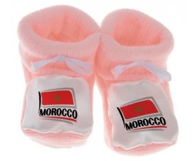 Chausson bébé Flag Morocco design 1 de couleur Rose