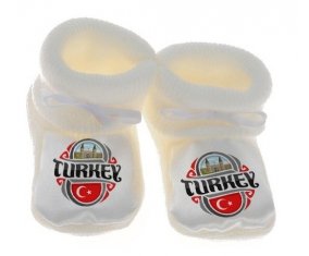 Chausson bébé Flag Turkey de couleur Blanc