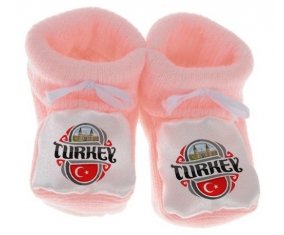 Chausson bébé Flag Turkey de couleur Rose