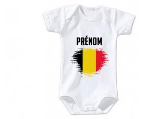 Body bébé Drapeau effet pinceau Belgique avec prénom taille 3/6 mois manches Courtes