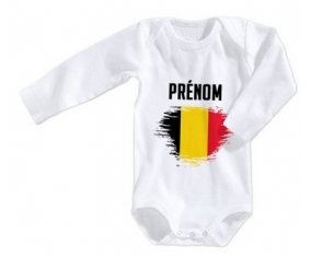 Body bébé Drapeau effet pinceau Belgique avec prénom taille 3/6 mois manches Longues