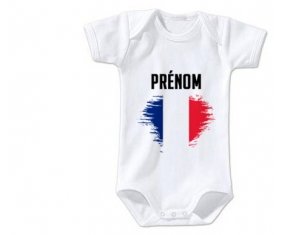 Body bébé Drapeau effet pinceau France avec prénom taille 3/6 mois manches Courtes