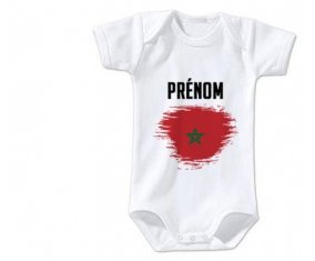 Body bébé Drapeau effet pinceau Maroc avec prénom taille 3/6 mois manches Courtes