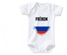 Body bébé Drapeau effet pinceau Russie avec prénom taille 3/6 mois manches Courtes