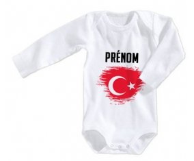 Body bébé Drapeau effet pinceau Turquie avec prénom taille 3/6 mois manches Longues