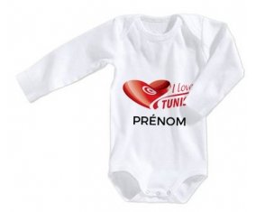 Body bébé I love Tunisia design 3 avec prénom taille 3/6 mois manches Longues