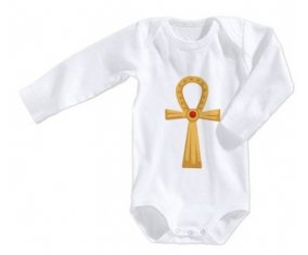 Body bébé Croix copte égyptienne en or ou ankh avec rustone ( Croix de la vie ) taille 3/6 mois manches Longues