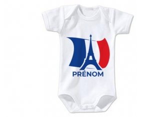 Body bébé Drapreau France + Tour Eiffel avec prénom taille 3/6 mois manches Courtes