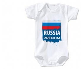 Body bébé Drapeau Russia avec prénom taille 3/6 mois manches Courtes