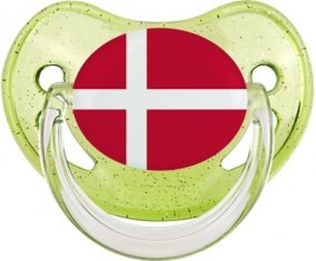 Drapeau Danemark Sucette Physiologique Vert à paillette