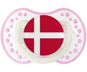 Drapeau Danemark Sucette LOVI Dynamic Blanc-rose phosphorescente