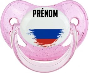 Drapeau effet pinceau Russie avec prénom Sucette Physiologique Rose à paillette