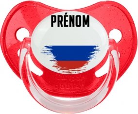 Drapeau effet pinceau Russie avec prénom Sucette Physiologique Rouge à paillette