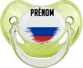 Drapeau effet pinceau Russie avec prénom Sucette Physiologique Vert à paillette