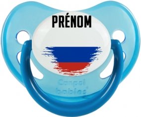 Drapeau effet pinceau Russie avec prénom Sucette Physiologique Bleue phosphorescente