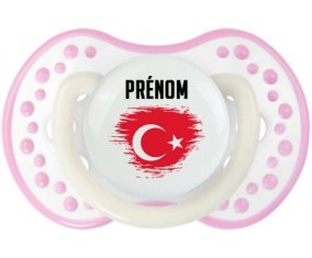 Drapeau effet pinceau Turquie avec prénom Sucette LOVI Dynamic Blanc-rose phosphorescente