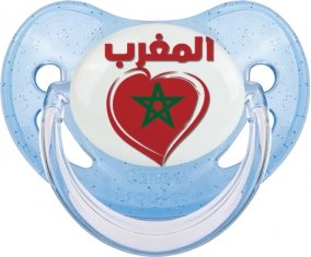 Maroc en arabe + cœur Tétine Physiologique Bleue à paillette