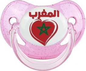 Maroc en arabe + cœur Tétine Physiologique Rose à paillette