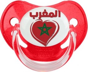 Maroc en arabe + cœur Tétine Physiologique Rouge à paillette