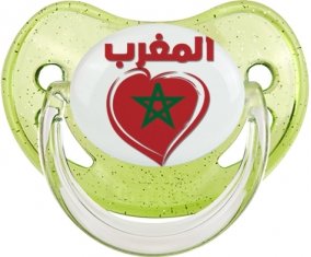 Maroc en arabe + cœur Tétine Physiologique Vert à paillette