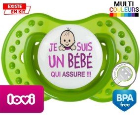 Tetine Je suis un bébé qui assure style1 embout LOVI Dynamic personnalisée