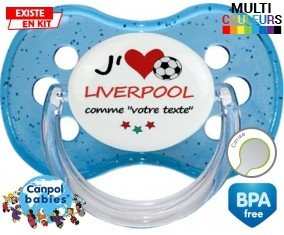 Tetine J'aime liverpool + prénom embout Cerise personnalisée