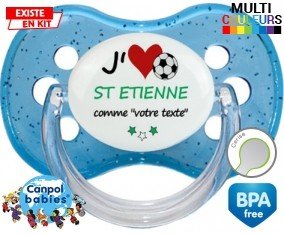 Tetine J'aime saint etienne + prénom embout Cerise personnalisée